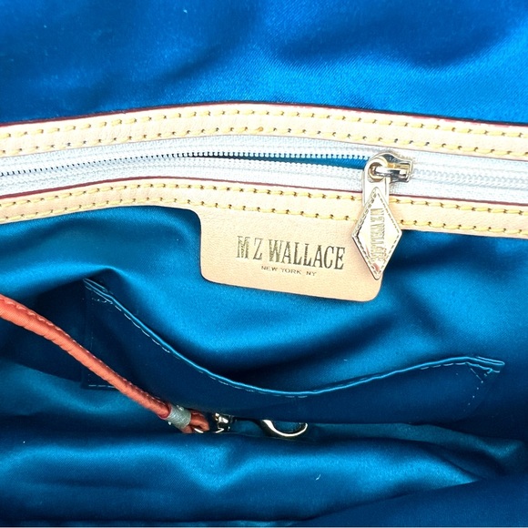 MZ WALLACE Bea Bedford Pleated Orange Nylon Gold Leather Trim Shoulder Bag Tote - Picture 13 of 16